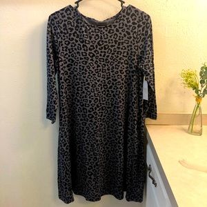 Time and Tru grey-blue dress with black leopard print